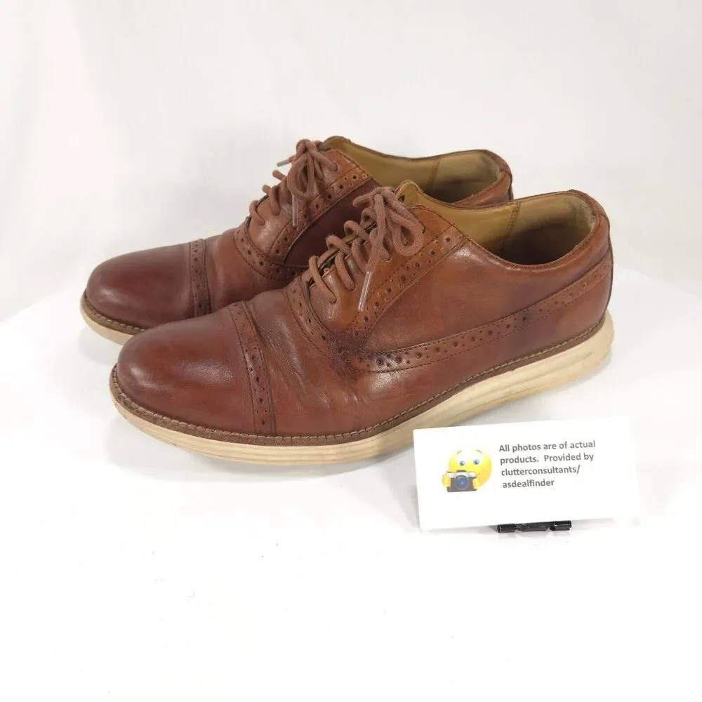 Cole Haan Lunargrand Leather Lace Up Shoe Mens Size 8.5 C12611 Brown White